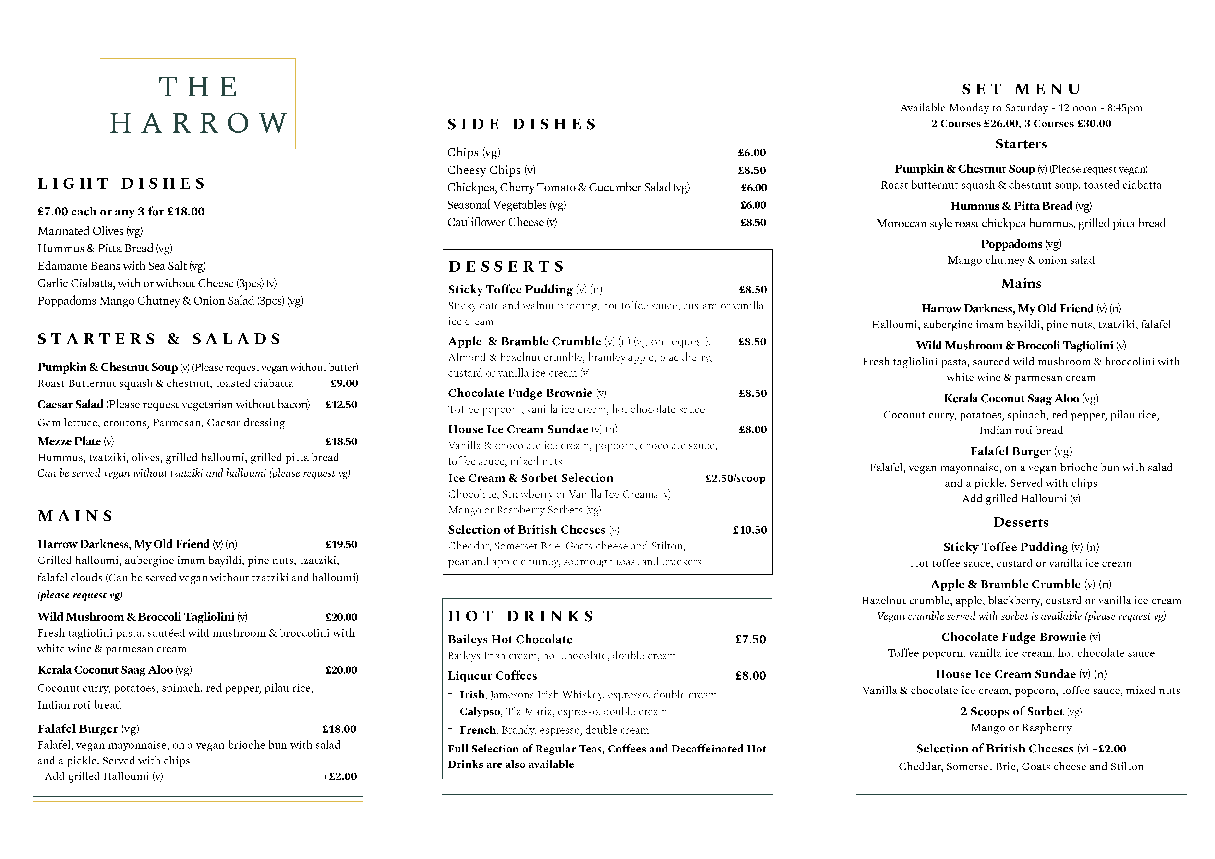 Vegan and Vegitarian Menu